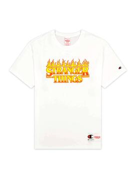 Camiseta Champion x Stranger Things blanca unisex