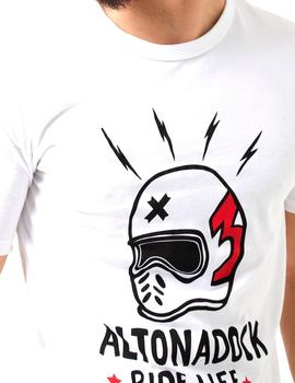 Camiseta Altona Dock blanca con casco de moto