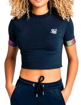 Camiseta SikSilk mujer Rainbow Runner Crop azul