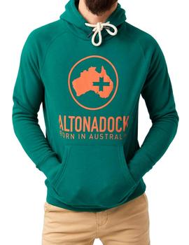 Sudadera Altona Dock verde botella logo naranja