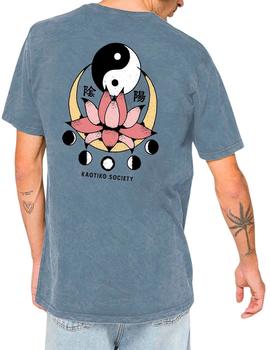 Camiseta Kaotiko Washed Lotus Ying Yang azul para chico