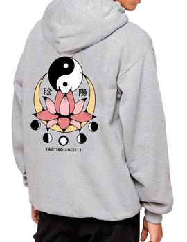 Sudadera Kaotiko Lotus Ying Yang gris para hombre