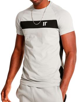 Camiseta 11 Degrees gris franja negra para hombre