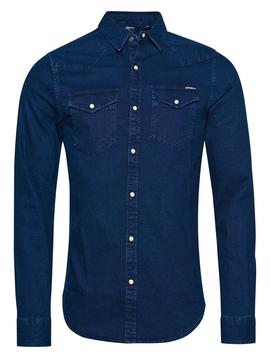 Camisa vaquera Superdry azul tinta para hombre