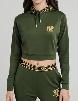 Sudadera Siksilk Taped Crooped Hoodie verde mujer