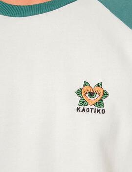 Sudadera Kaotiko beige manga ranglan verde