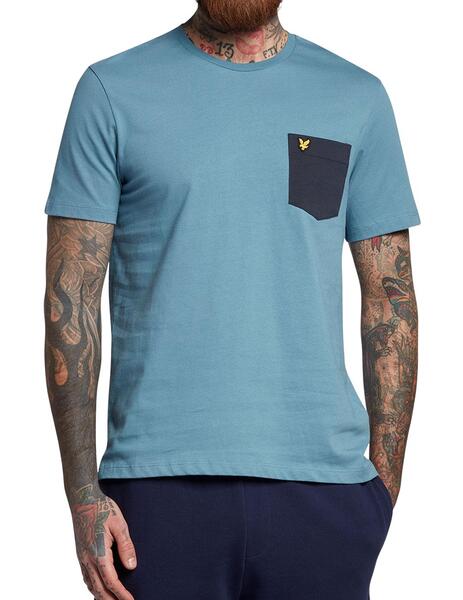 Camiseta básica Lyle Scott azul con bolsillo marino