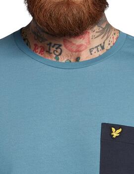 Camiseta básica Lyle Scott azul con bolsillo marino