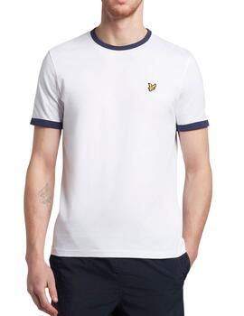 Camiseta Lyle Scott blanca con ribetes azul marino