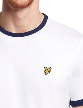 Camiseta Lyle Scott blanca con ribetes azul marino