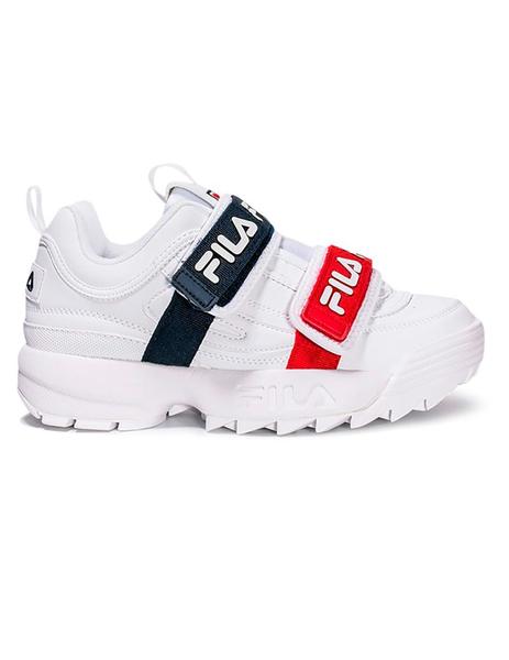 Odio El extraño Esperanzado Zapatilla Fila Disruptor Straps blanca para mujer