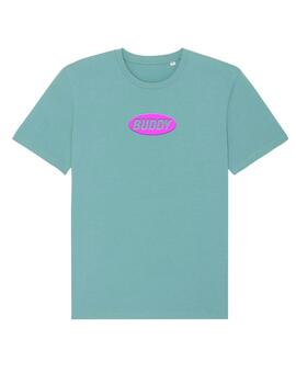Camiseta Buddy verde logo rosa