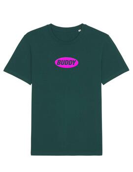 Camiseta Buddy verde botella logo rosa