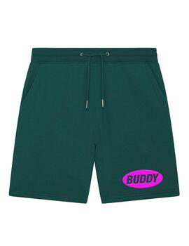 Pantalón corto Buddy verde botella logo rosa