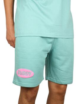 Pantalón corto Buddy verde logo rosa