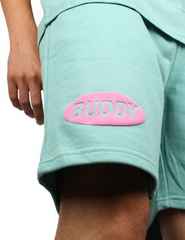 Pantalón corto Buddy verde logo rosa