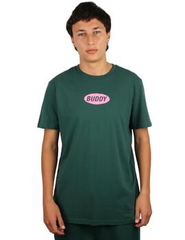 Camiseta Buddy verde botella logo rosa