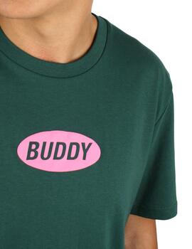 Camiseta Buddy verde botella logo rosa