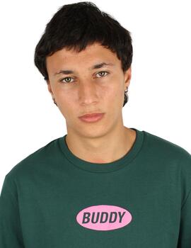 Camiseta Buddy verde botella logo rosa