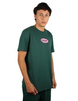 Camiseta Buddy verde botella logo rosa