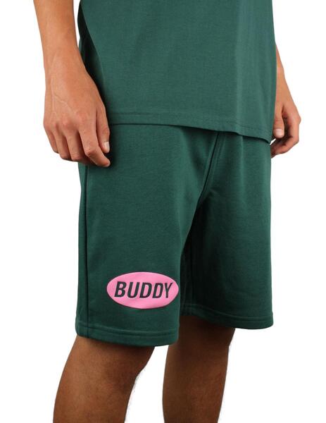 Pantalón corto Buddy verde botella logo rosa
