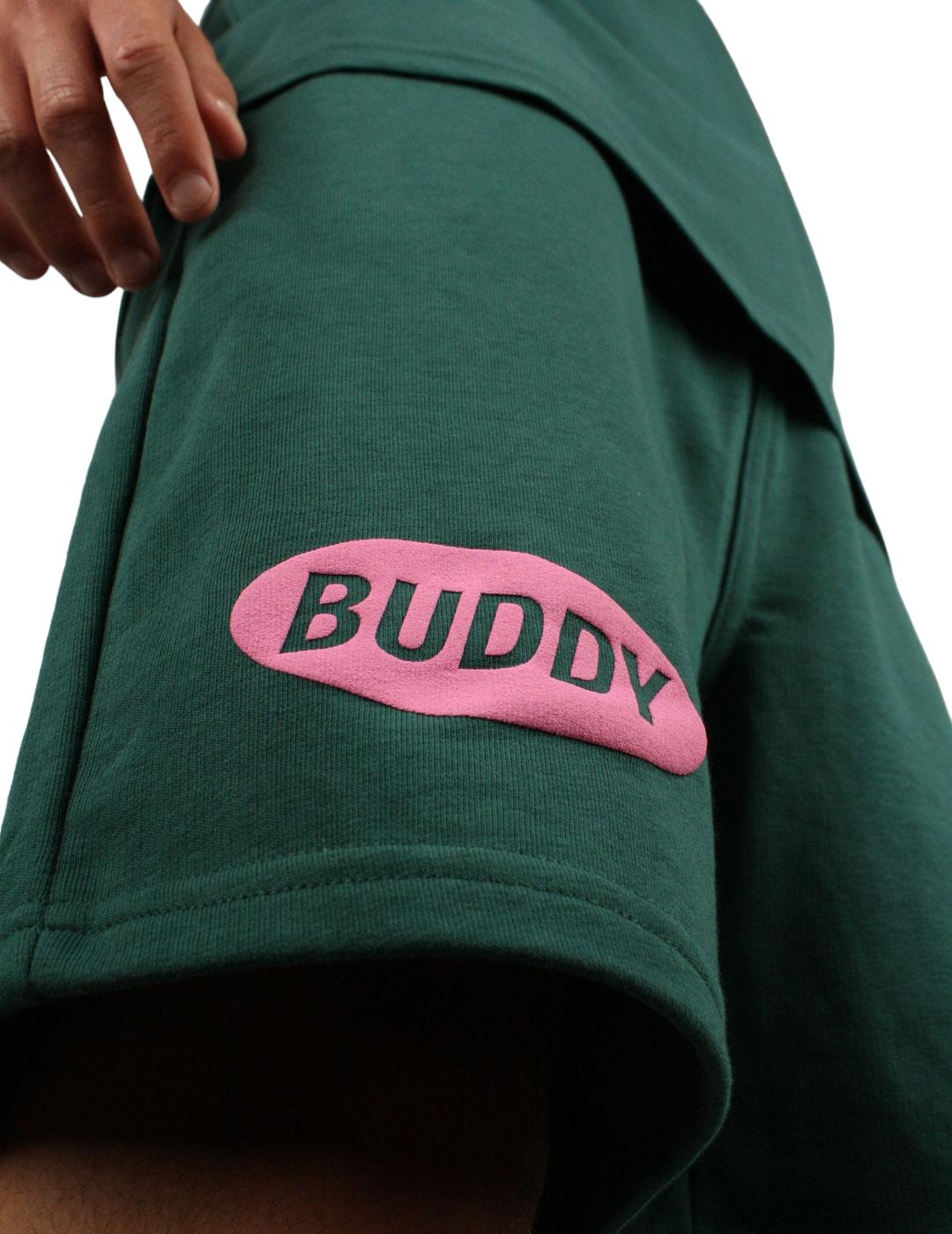 Pantalón corto Buddy verde botella logo rosa