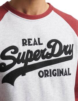 Sudadera Superdry manga ranglan gris con granate