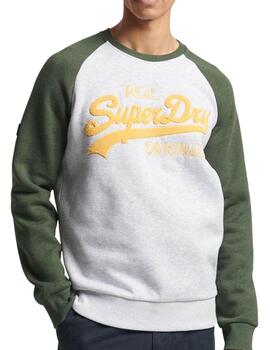 Sudadera Superdry manga ranglan gris con verde