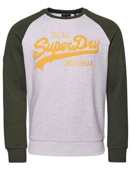 Sudadera Superdry manga ranglan gris con verde