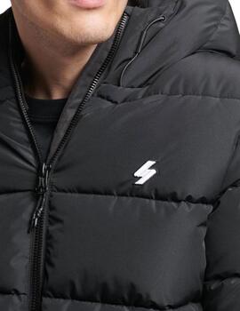 Plumífero Superdry negro con capucha para hombre