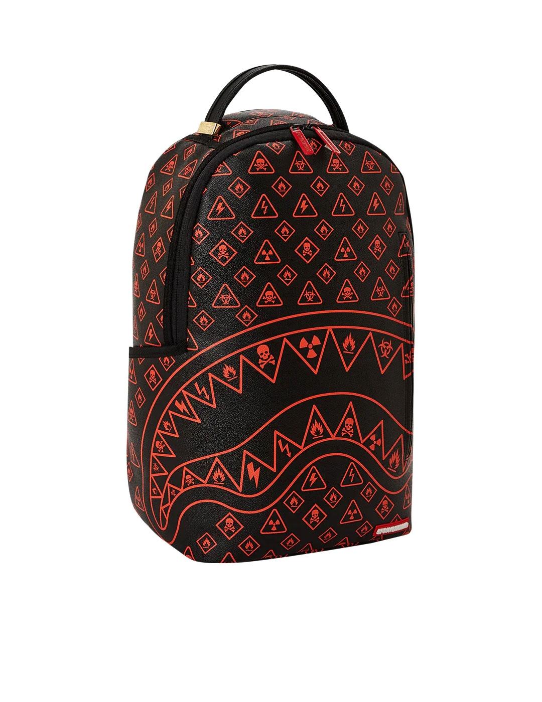 Mochila Sprayground negra con símbolos rojos