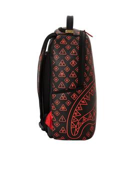 Mochila Sprayground negra con símbolos rojos