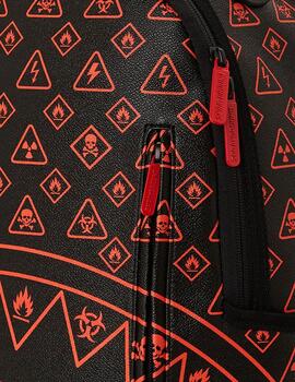 Mochila Sprayground negra con símbolos rojos