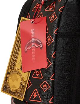 Mochila Sprayground negra con símbolos rojos