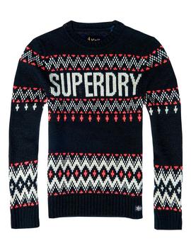 Jersey Superdry Chevron Knit azul marino de mujer