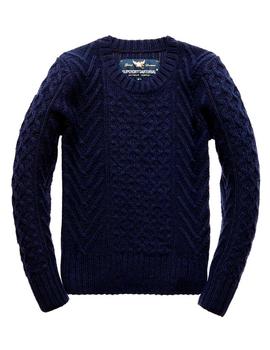 Jersey Superdry Fera Cable Crew marino para mujer