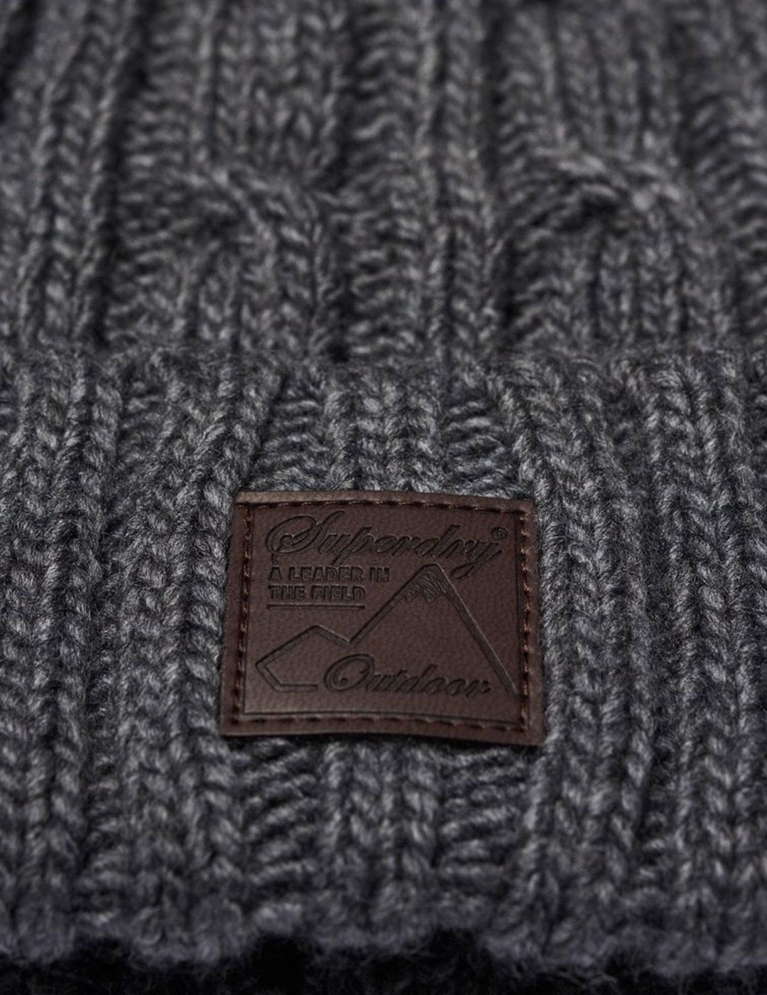 Gorro Superdry de lana con pompón color gris