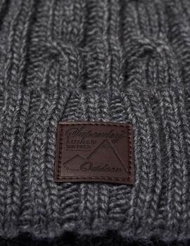 Gorro Superdry de lana con pompón color gris