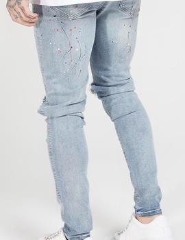Vaquero Siksilk azul roto con manchas de pintura