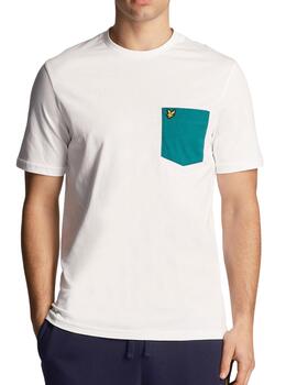 Camiseta Lyle Scott blanca con bolsillo verde