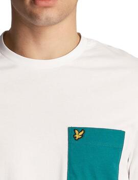 Camiseta Lyle Scott blanca con bolsillo verde