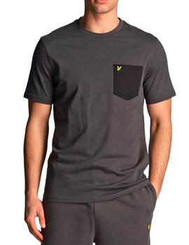 Camiseta Lyle Scott gris con bolsillo negro para hombre