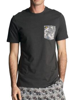 Camiseta Lyle Scott gris con bolsillo de flores