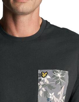 Camiseta Lyle Scott gris con bolsillo de flores