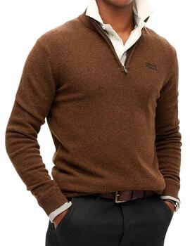 Jersey marrón básico Superdry con cremallera