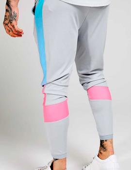 Pantalón chándal Siksilk gris franja rosa hombre