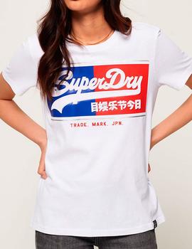 Camiseta Superdry V Logo Block blanca para mujer
