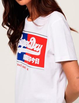 Camiseta Superdry V Logo Block blanca para mujer