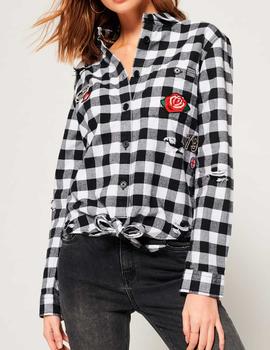 Camisa Superdry Zephyr cuadros negros para mujer