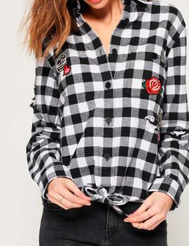 Camisa Superdry Zephyr cuadros negros para mujer